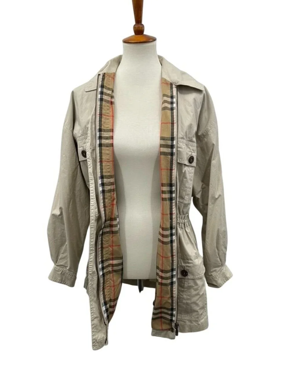 Vintage Burberry Utility Jacket Trench Coat Mid/Short Length Hood Nova Check - Picture 3 of 16